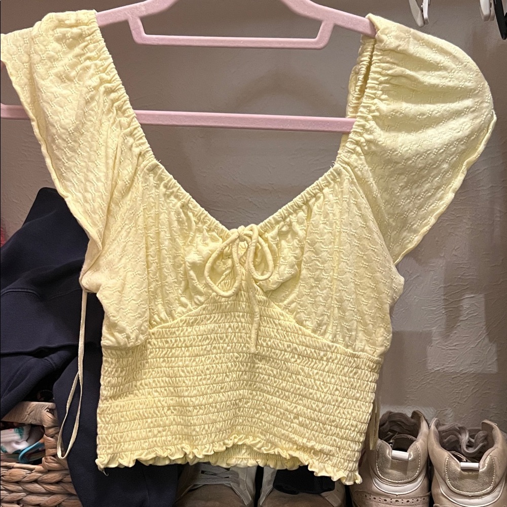 Billabong Light Yellow Smocked Short Sleeve Top